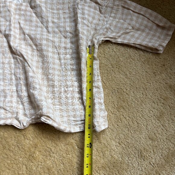 EUC Not Perfect Linen Top - White Tan Checkered, One Size - Picture 2 of 5